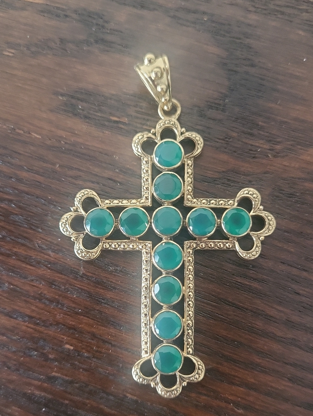 Vintage Retired Nicky Butler Bronze & Green Chalcedony Cross